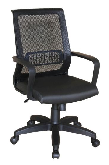 Кресло Оптима спинка сетка (черная)-сиденье кож-зам (черный)