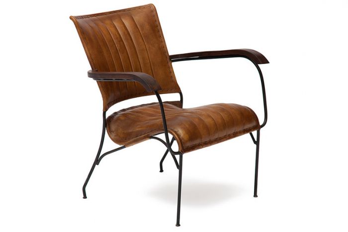 Кресло Secret De Maison PAGANEL ( mod. 2106 ) металл-кожа буйвола, 65х62х75см, Античный светлый