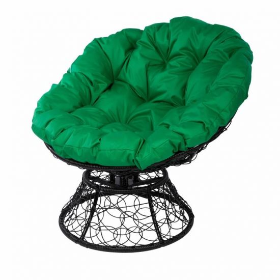 Кресло Papasan с пружиной, цвет плетения черный, цвет подушки зелёный