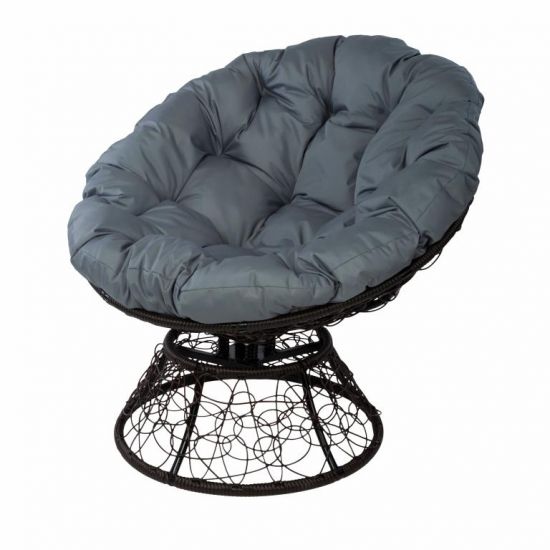 Кресло Papasan с пружиной, цвет плетения коричневый, цвет подушки серый