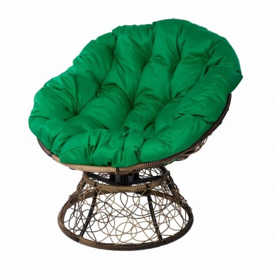 Кресло Papasan с пружиной, цвет плетения светло-коричневый, цвет подушки зелёный