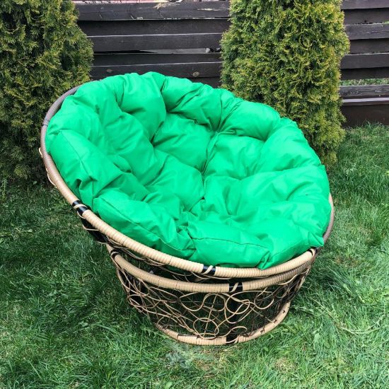 Кресло Papasan, цвет плетения светло-коричневый, цвет подушки зеленый