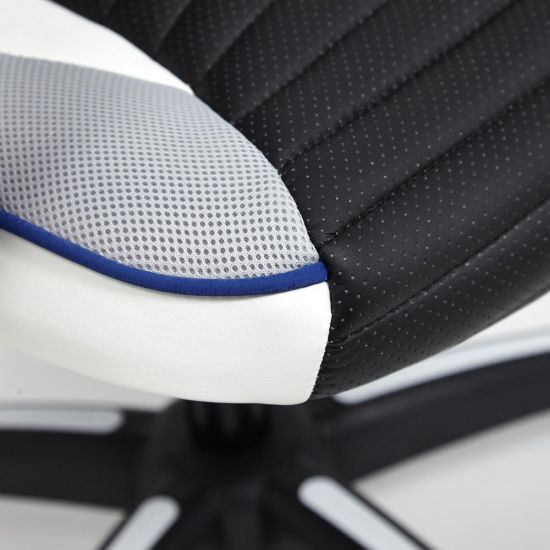 Кресло PILOT кож-зам-ткань, черный перфорированный-св.серый-синий, 36-6-06-TW-14-3D синий