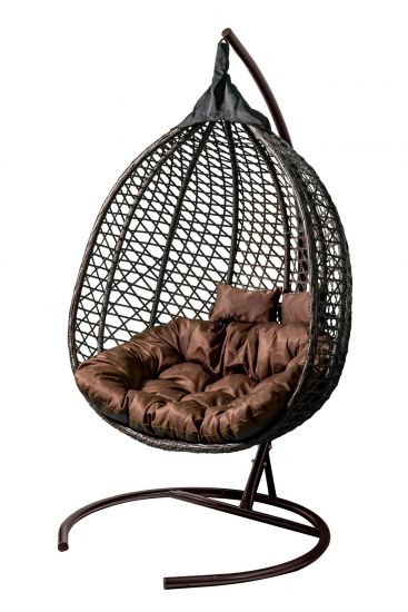 Кресло подвесное двойное Фиджи арт.J4123-MTКОР (стойка+осн.КОРИЧ.,корзн.корич.,подуш.корич. 3уп. (М)