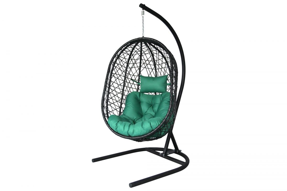 Кресло подвесное Кокон XL арт.D82-MT025 (стойка+основание.черн.,корзн.черн.,подуш тём-зеленый. 3уп.