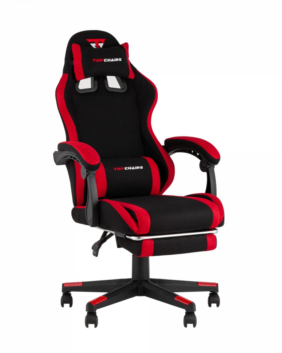 Кресло спортивное TopChairs Prophet с оттоманкой ткань черно-красный