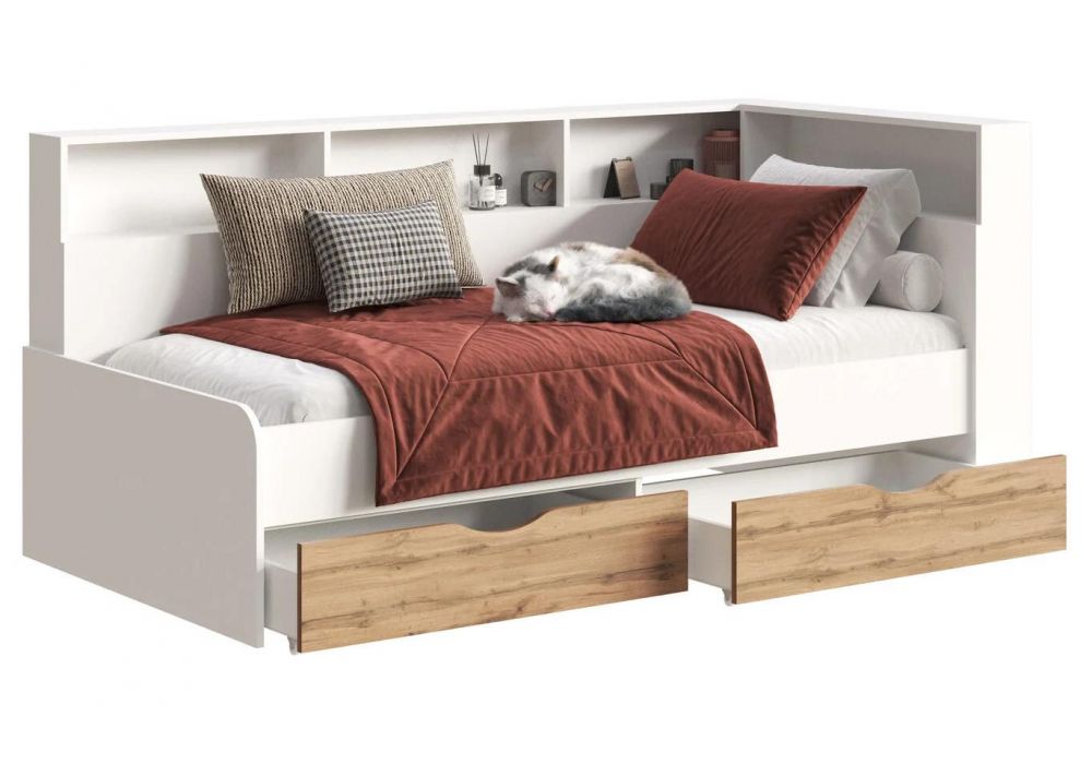 Кровать Амер 190х80 белый - дуб вотан