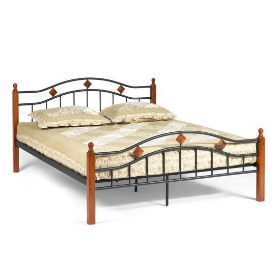 Кровать AT-126 Wood slat base дерево гевея-металл, 160*200 см (Queen bed), красный дуб-черный