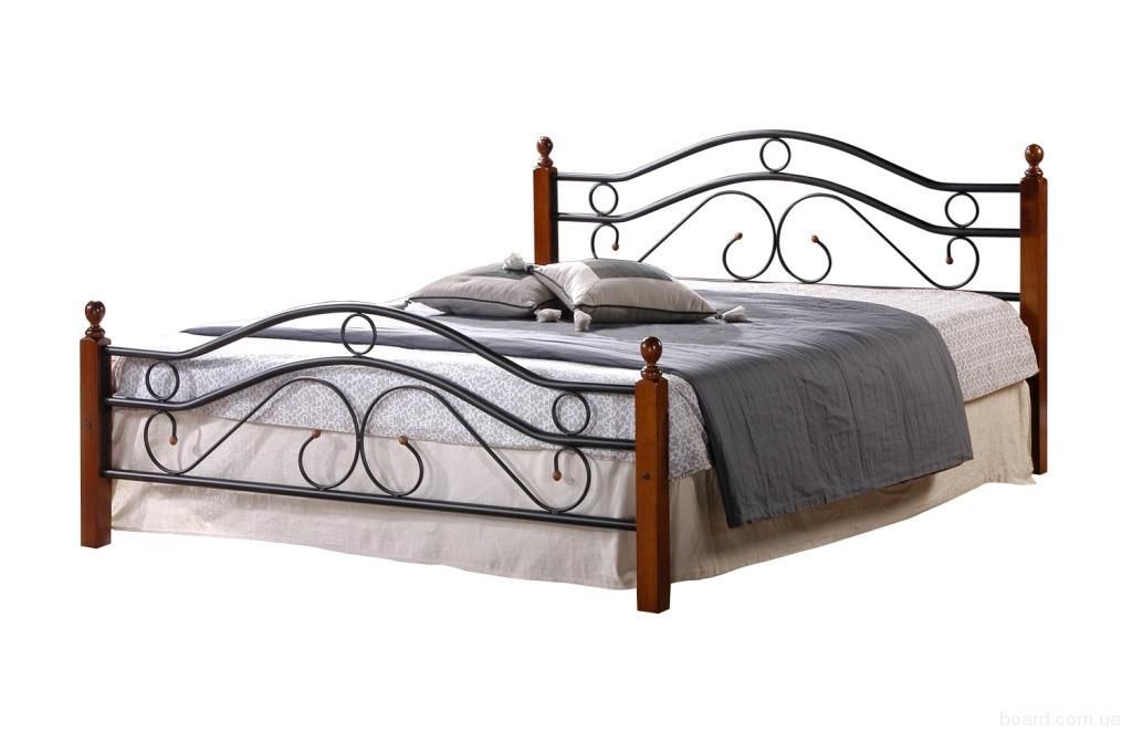 Кровать AT-803 дерево гевея-металл, 120*200 см (middle bed), красный дуб-черный