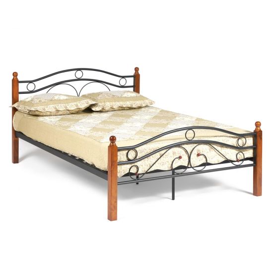 Кровать AT-803 Wood slat base дерево гевея-металл, 140*200 см (Double bed), красный дуб-черный