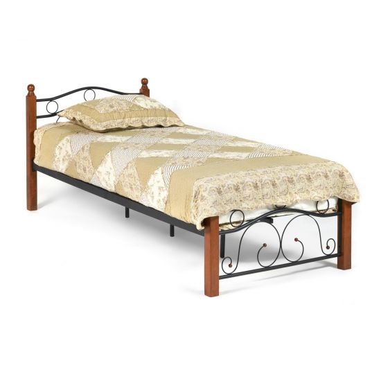 Кровать AT-803 Wood slat base дерево гевея-металл, 90*200 см (Single bed), красный дуб-черный