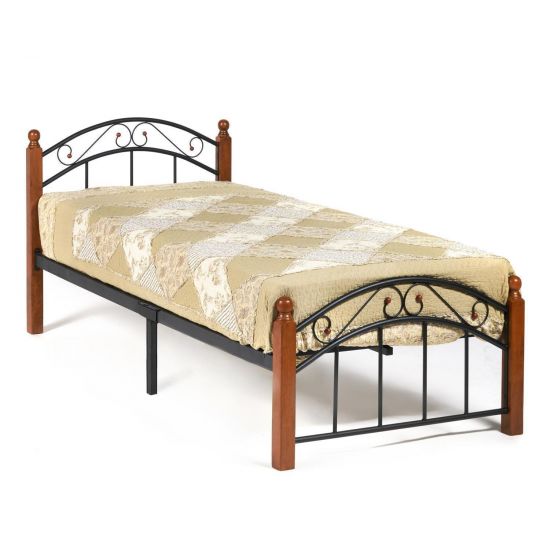 Кровать AT-8077 дерево гевея-металл, 90*200 см (Single bed), красный дуб-черный