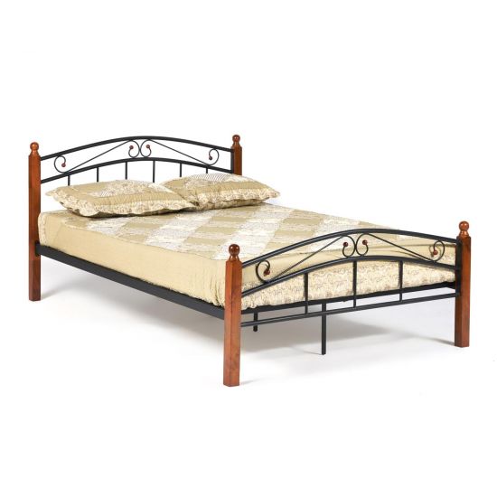 Кровать AT-8077 Wood slat base дерево гевея-металл, 140*200 см (Double bed), красный дуб-черный