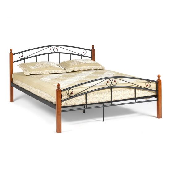 Кровать AT-8077 Wood slat base дерево гевея-металл, 160*200 см (Queen bed), красный дуб-черный