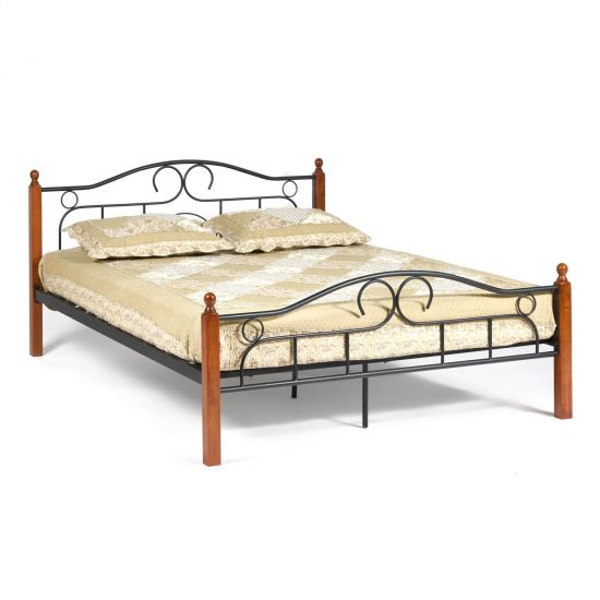 Кровать AT-808 Wood slat base дерево гевея-металл, 180*200 см (King bed), красный дуб-черный