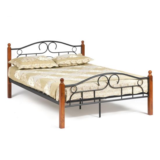 Кровать AT-808 Wood slat base дерево гевея-металл, 140*200 см (Double bed), красный дуб-черный
