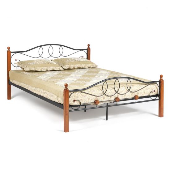 Кровать AT-822 Wood slat base дерево гевея-металл, 160*200 см (Queen bed), красный дуб-черный