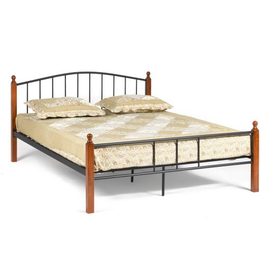 Кровать AT-915 Wood slat base дерево гевея-металл, 160*200 см (Queen bed), красный дуб-черный