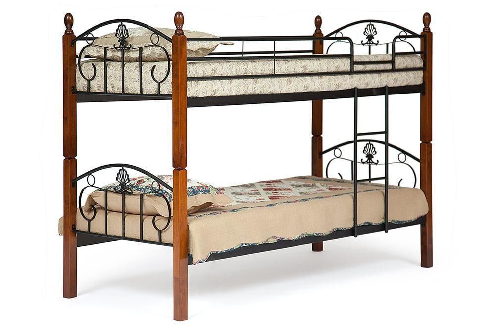 Кровать BOLERO двухярусная дерево гевея-металл, 90*200 см (bunk bed), красный дуб-черный