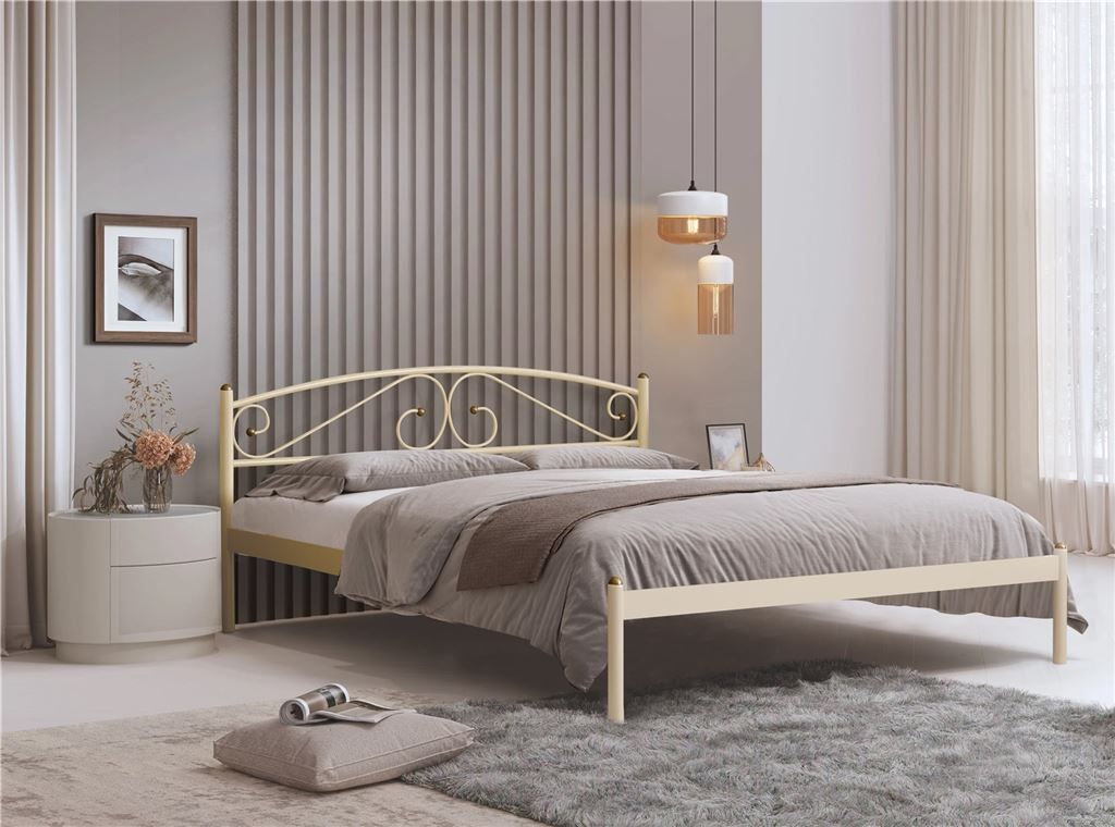 Кровать двуспальная Флоренция 180х200, металлическое основание, Бежевый с матрас дрема classic стандарт 180х200