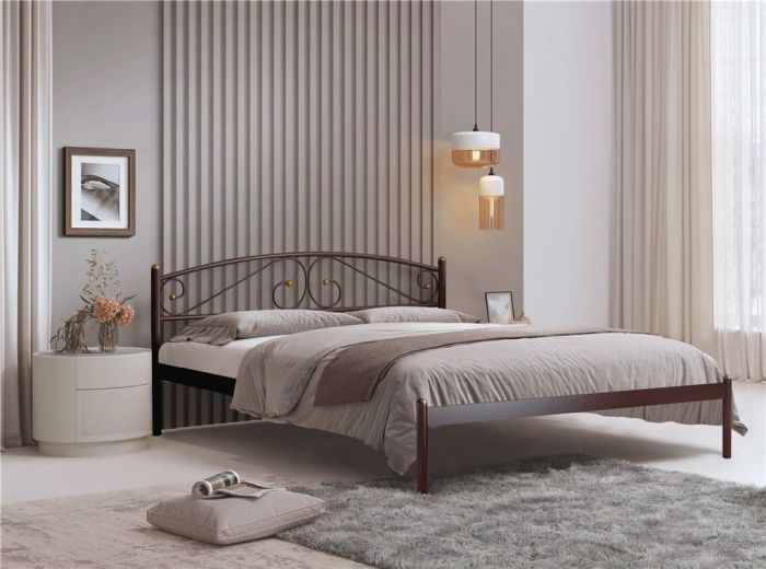 Кровать двуспальная Флоренция 180х200 | металлическое основание | Коричневый бархат |