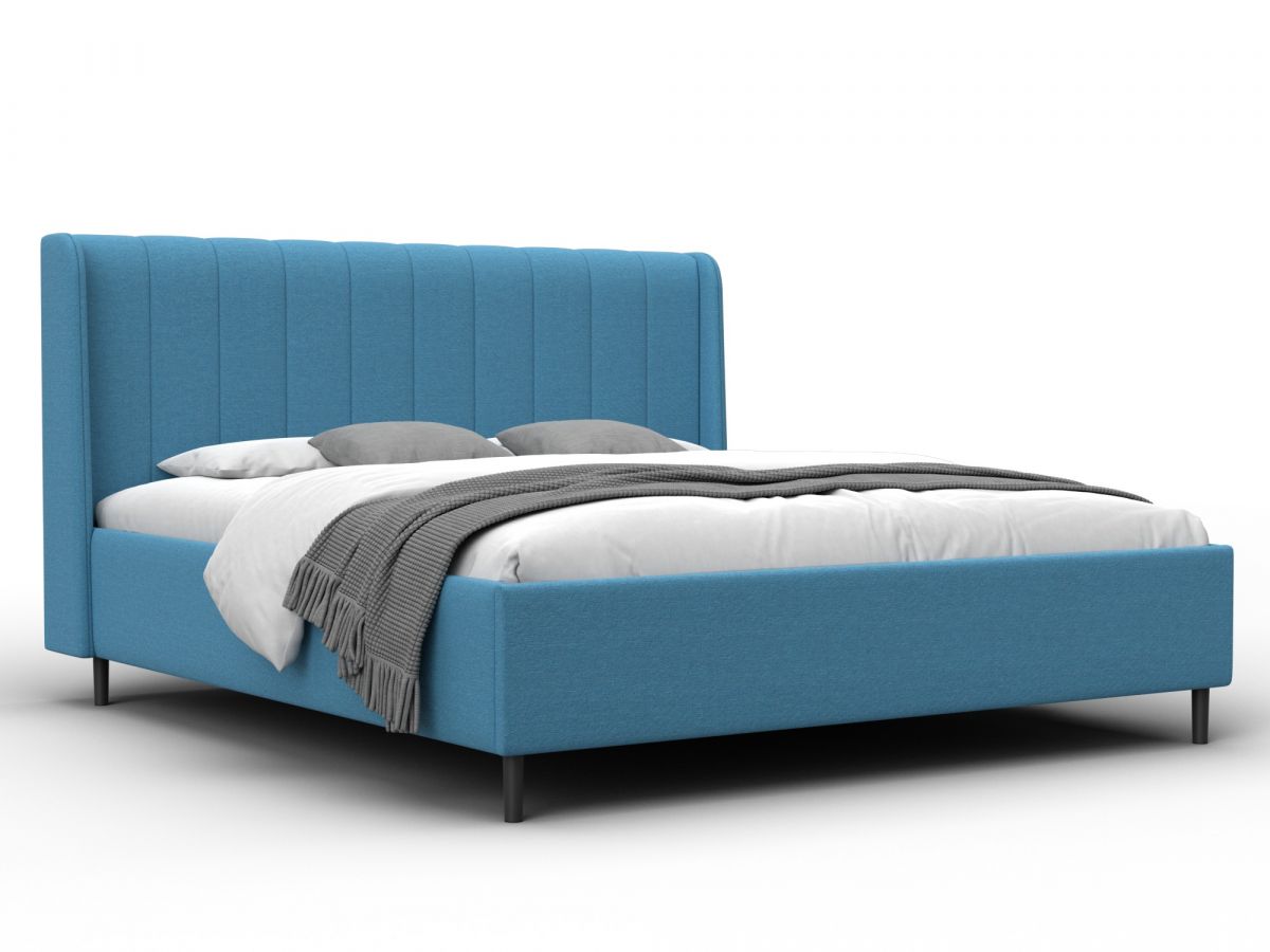 138034 Кровать двуспальная с подъемным механизмом Лига-136 (160) | велюр | амур 10 голубой