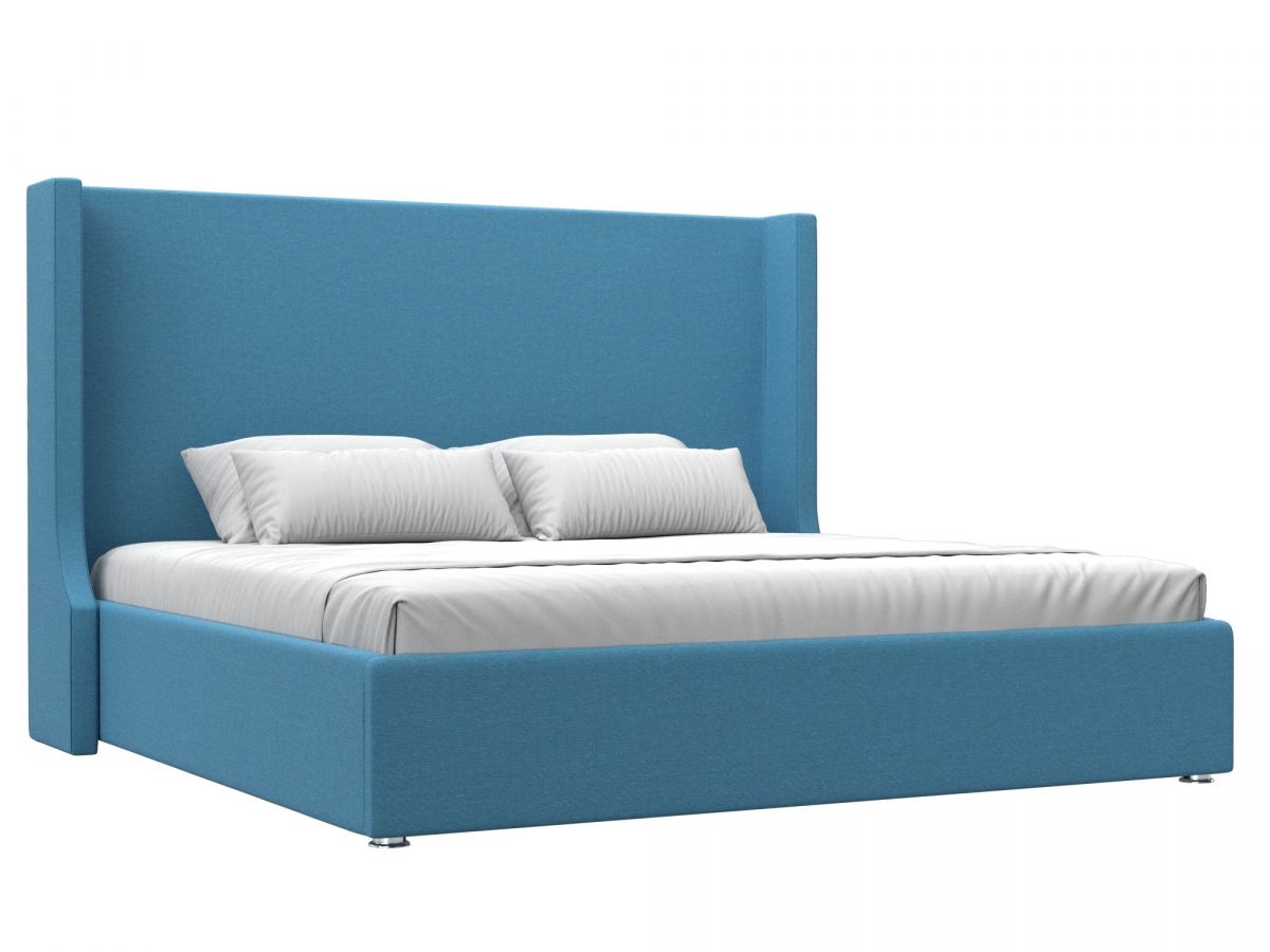 Кровать интерьерная Ларго 200, рогожка, амур голубой с матрасом дрема duet медиум мемори 200х200