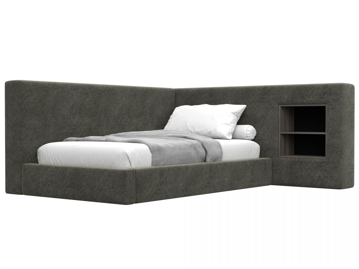 138654 Кровать односпальная с подъемным механизмом Лига-151 полки справа | велюр | laim 10 темно-коричневый