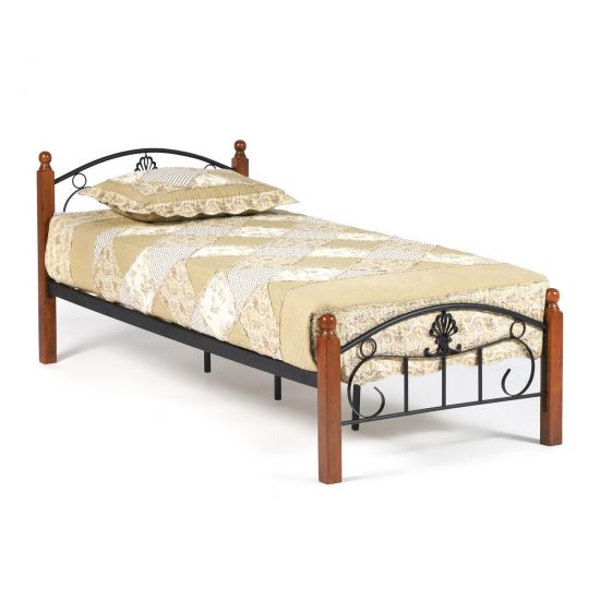 Кровать РУМБА (AT-203)- RUMBA Wood slat base дерево гевея-металл, 90*200 см (Single bed), красный дуб-черный