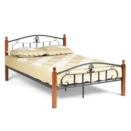 Кровать РУМБА (AT-203)- RUMBA Wood slat base дерево гевея-металл, 120*200 см (middle bed), красный дуб-черный