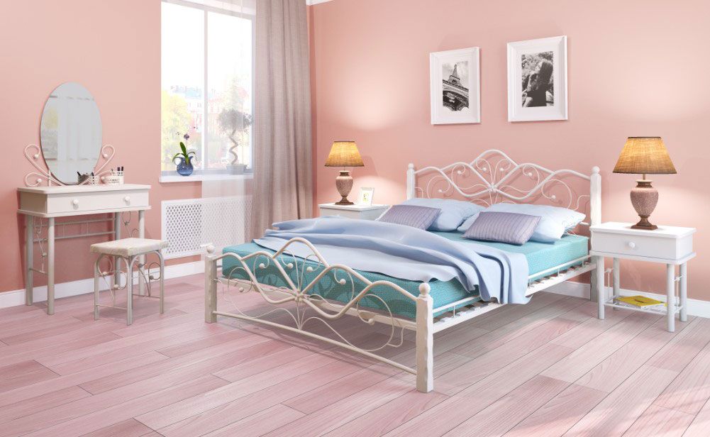 Кровать Венера 1-160*200-Металл-Белый-Белый-