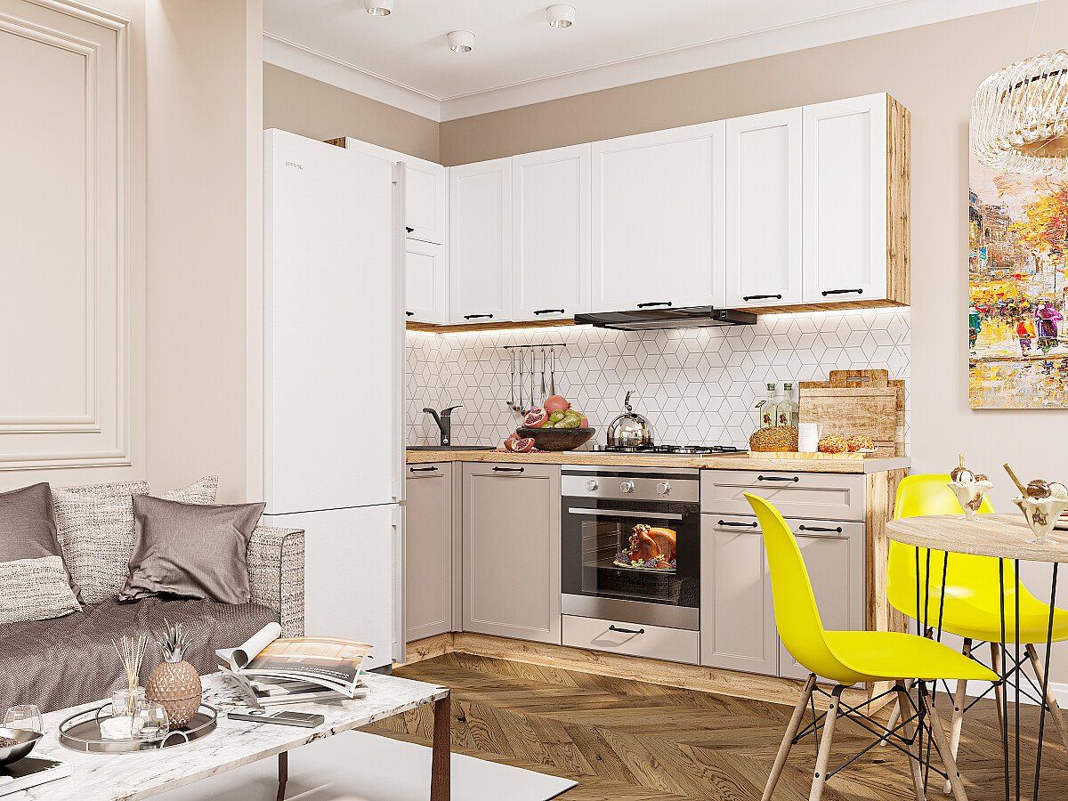 Кухня Барселона-04 Белый-Кашемир, Дуб Вотан