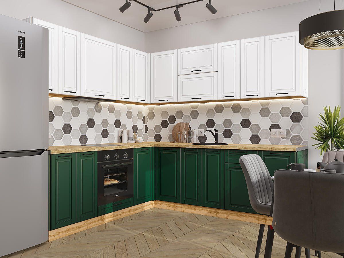 Кухня Дублин-02 Special White-Special Green, Дуб Вотан