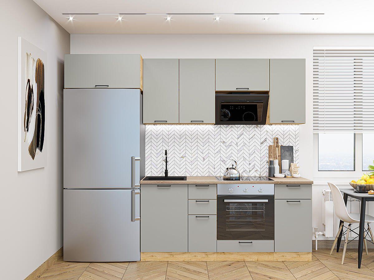 Кухня Флэт-01 Light Grey In 2S, Дуб Вотан