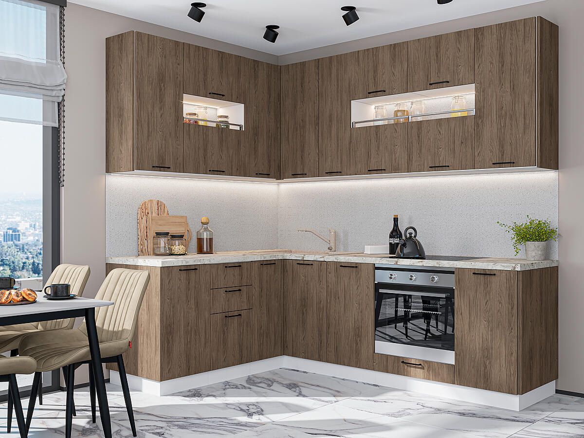 Кухня Флэт-02 Brown Casella Oak 2S, Белый