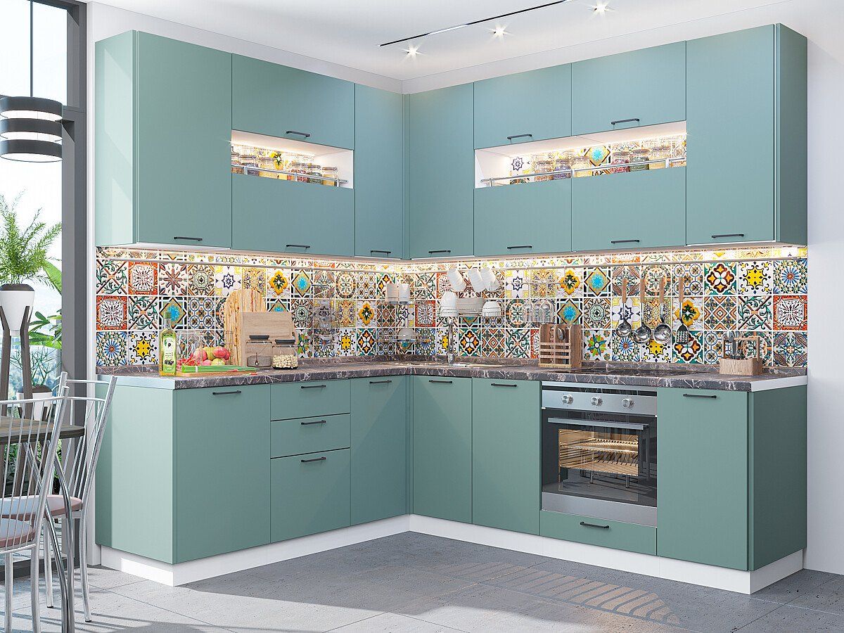 Кухня Флэт-02 Grey-green In 2S, Белый