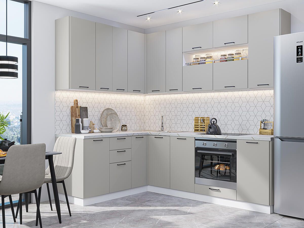 Кухня Флэт-02 Light Grey In 2S, Белый