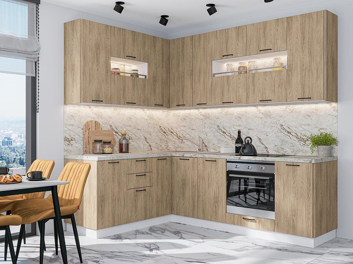 Кухня Флэт-02 Natural Casella Oak 2S, Белый