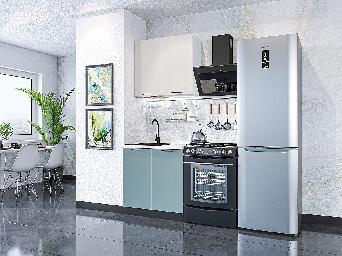 Кухня Флэт-03 Cashmere In 2S-Grey-green In 2S, Белый-Graphite