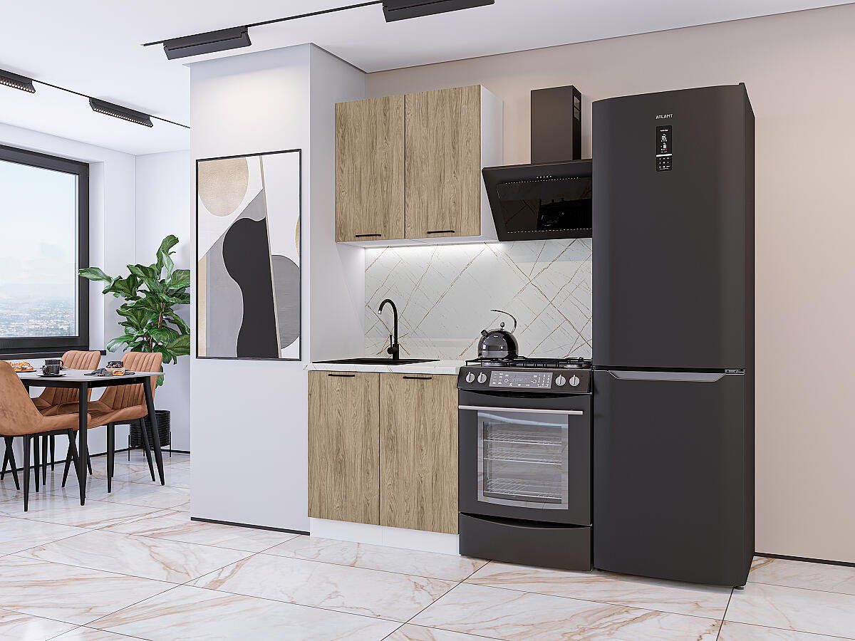 Кухня Флэт-03 Natural Casella Oak 2S, Белый