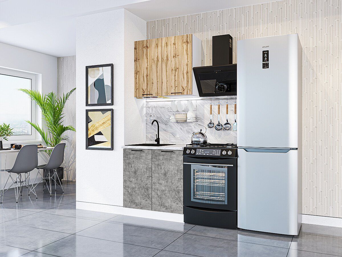 Кухня Флэт-03 Wotan Oak 2S-Temple Stone 2S, Белый