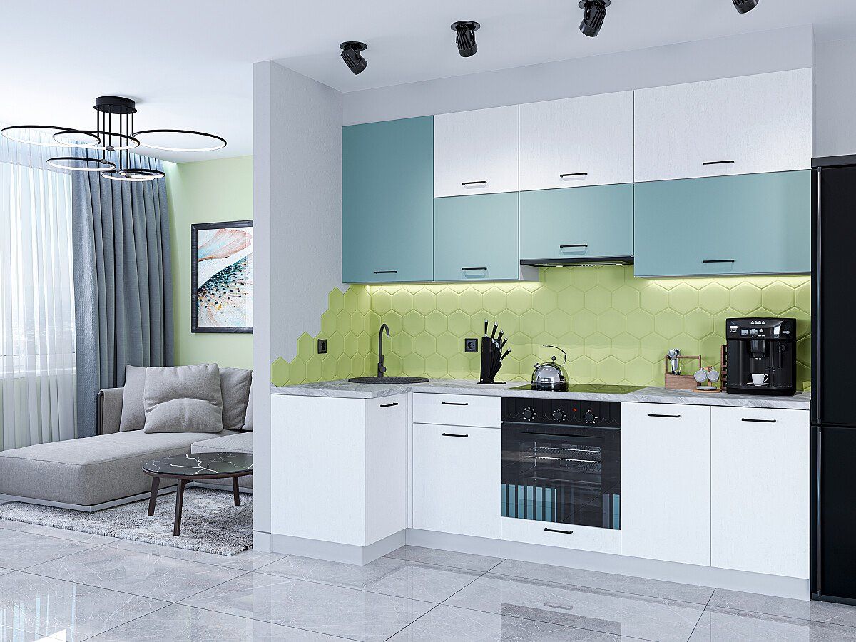 Кухня Флэт-04 Grey-green In 2S-White In 2S, Белый