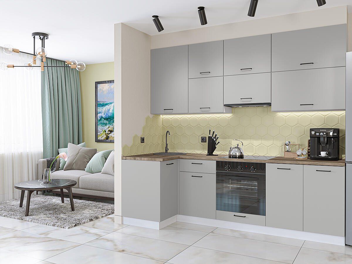 Кухня Флэт-04 Light Grey In 2S, Белый