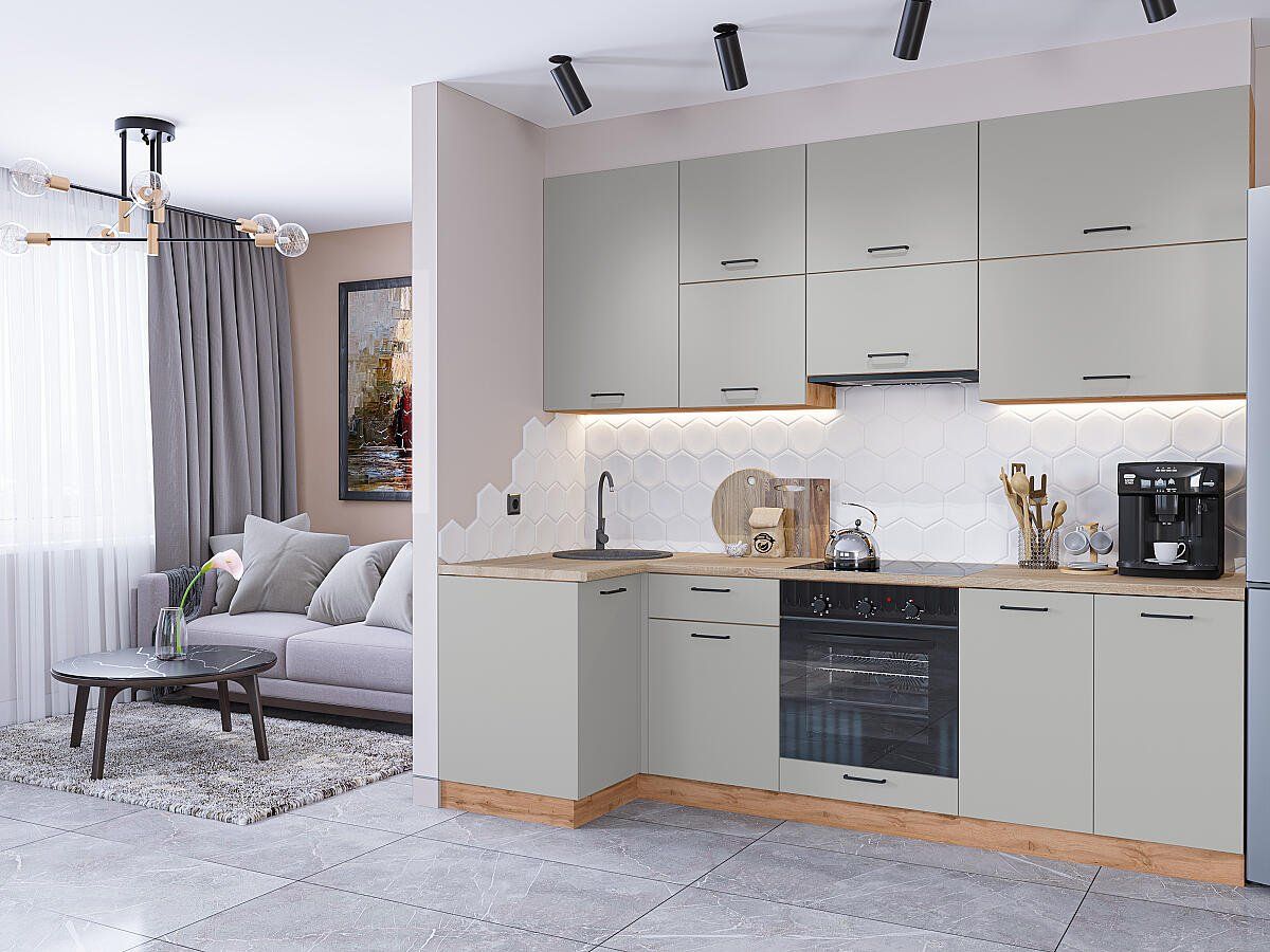 Кухня Флэт-04 Light Grey In 2S, Дуб Вотан