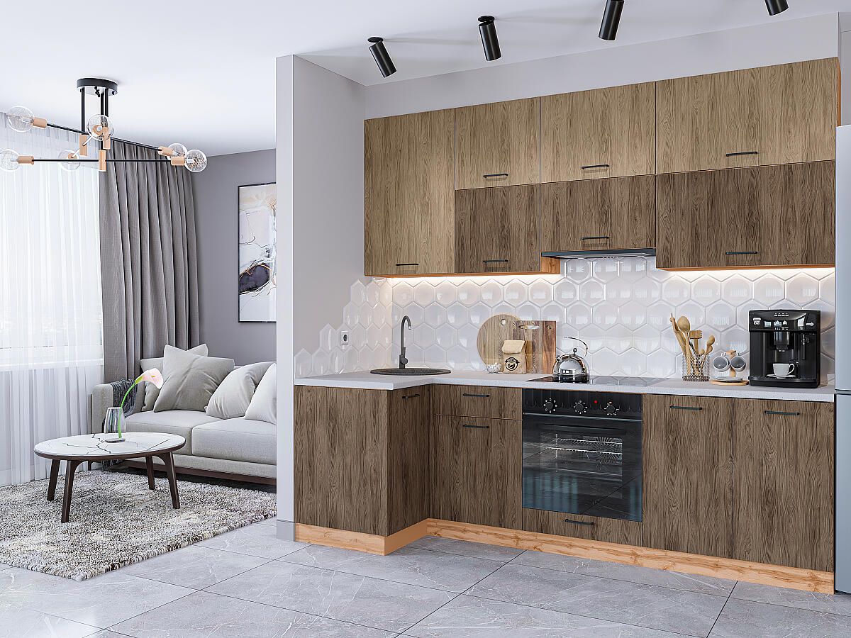 Кухня Флэт-04 Natural Casella Oak 2S-Brown Casella Oak 2S, Дуб Вотан