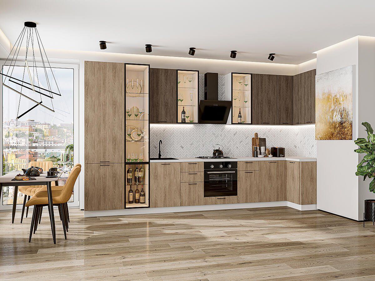 Кухня Флэт-05 Brown Casella Oak 2S-Natural Casella Oak 2S, Белый