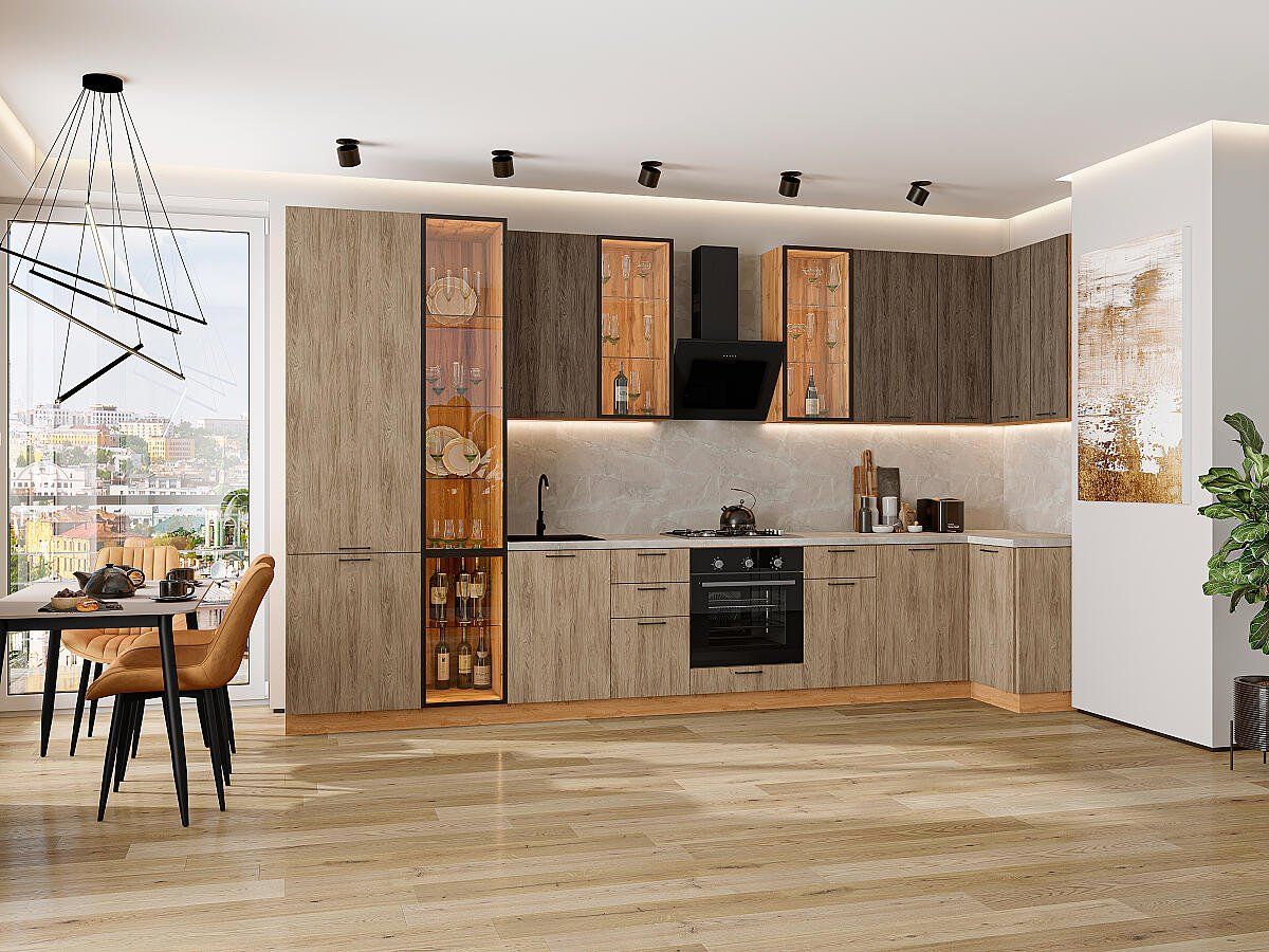 Кухня Флэт-05 Brown Casella Oak 2S-Natural Casella Oak 2S, Дуб Вотан