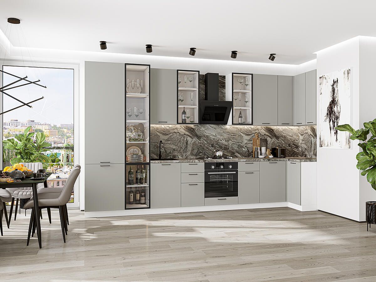 Кухня Флэт-05 Light Grey In 2S, Белый