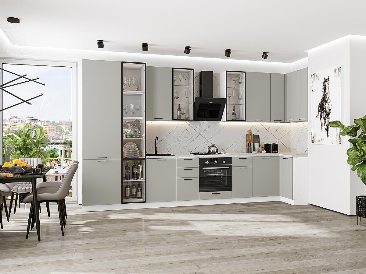 Кухня | Флэт-05 Light Grey In 2S | Каркас Белый