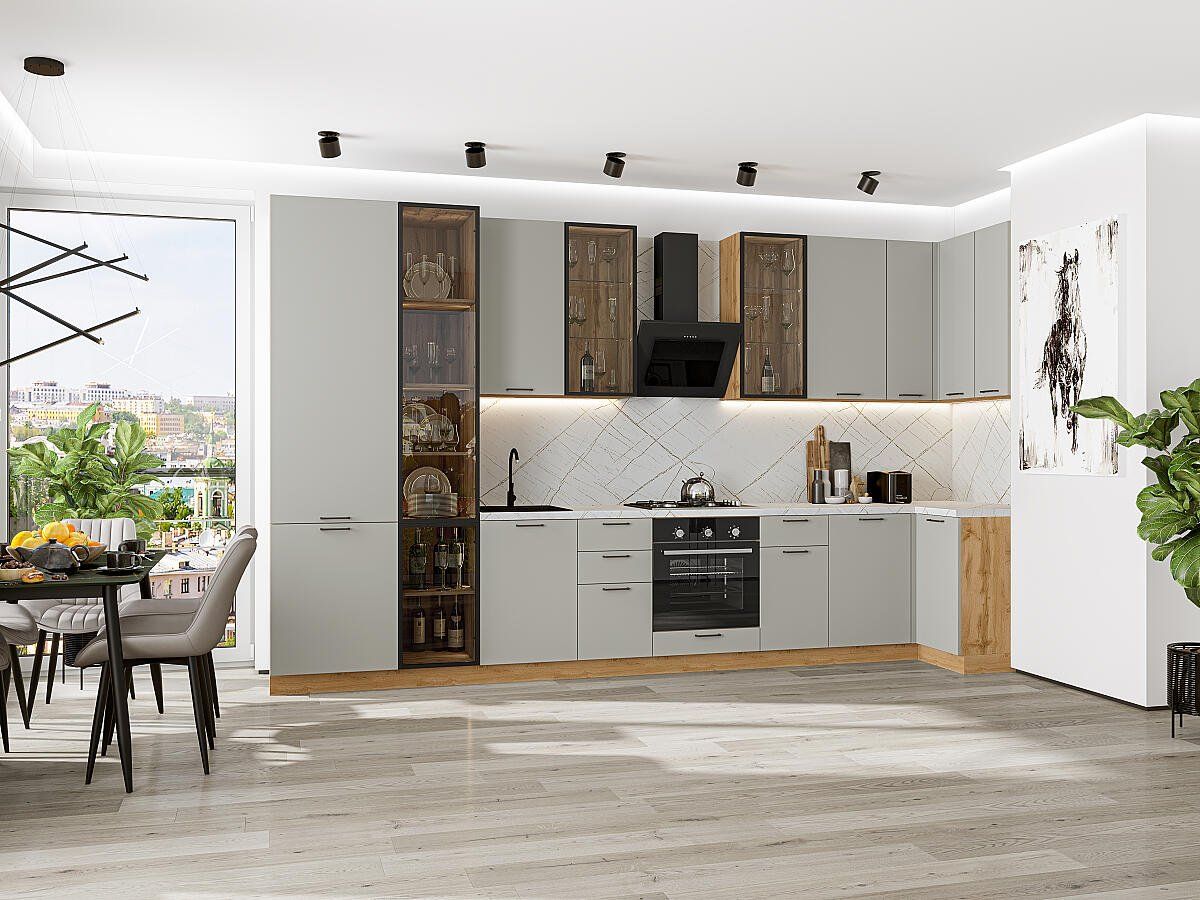 Кухня | Флэт-05 Light Grey In 2S | Каркас Дуб Вотан